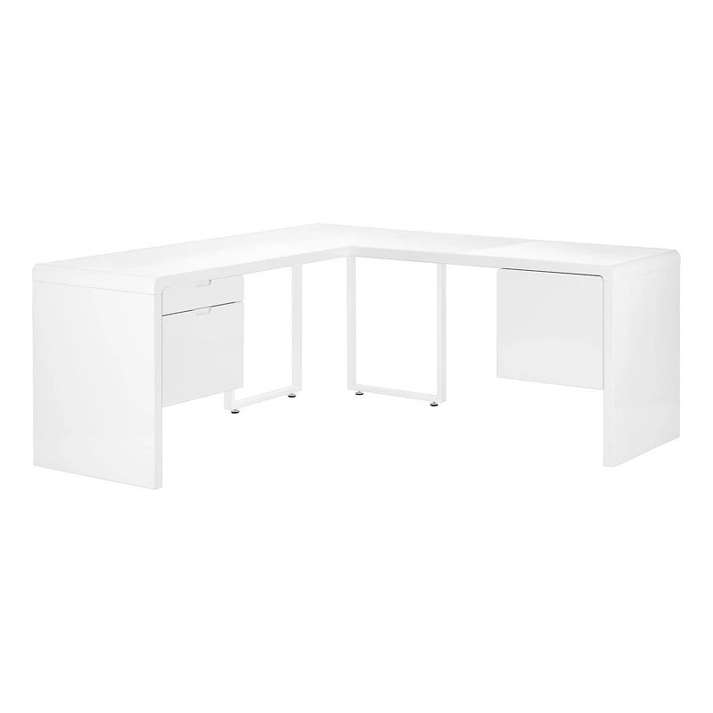 Monarch Specialties Bureau, Bureau À Domicile, Coin, Configuration Gauche, Droite, Tiroirs De Rangement, 72"l, Forme De L, Travail, Ordinateur Portable, Stratifié, Métal, Blanc Lustré, Contemporain, M