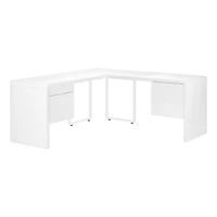 Monarch Specialties Bureau, Bureau À Domicile, Coin, Configuration Gauche, Droite, Tiroirs De Rangement, 72"l, Forme De L, Travail, Ordinateur Portable, Stratifié, Métal, Blanc Lustré, Contemporain, M