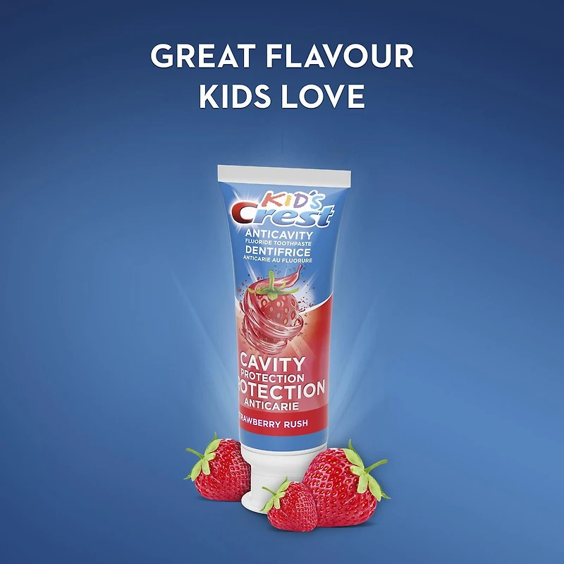 Dentifrice anticarie au fluorure Crest pour enfants, Protection anticarie, Strawberry Rush 85 ml