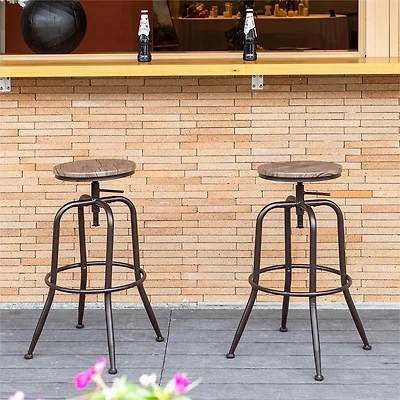 Lot de 2 tabourets de bar pivotants réglables Homy Casa, repose-pieds, MDF hydrofuge, finition noyer