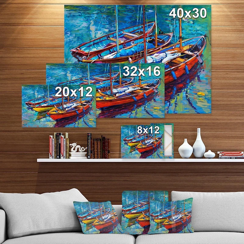 Designart Three Fishing Boat Oil Painting Canvas Wall Art
