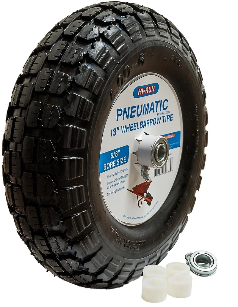 HI-RUN wheelbarrow tire with universal bearing kit and grease fitting