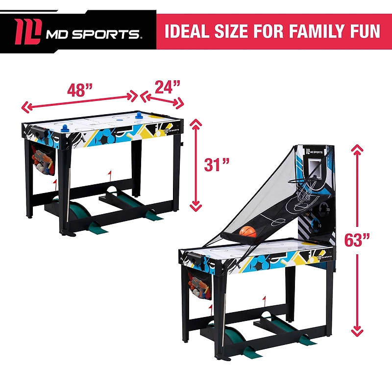 48 in. Combo Game Table, Air Hockey, Basketball, Bag Toss, Darts, Pinball Soccer, Target Shooting, Mini Golf, Multi Game Table by MD Sports