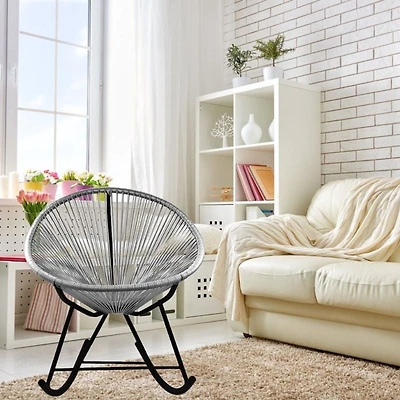 Chaise longue à bascule Costa en gris, chaise longue en fil de fer, chaise longue en plastique, chaise longue de plage, chaise longue d'intérieur et d'extérieur, tissage de hamac, rotin, résistance au