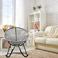 Costa Rocker Lounge Chair in Grey, Wire Lounge Chair, Plastic Lounge Chair, Beach Lounge Chair, Indoor-Outdoor Lounge Chair,Hammock Weave,Rattan,Weather resistance, Patio Lounge Chair, Oval Lounge Cha