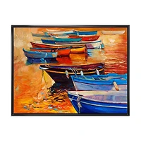 Designart Boats In The Harbor During Warm Colourd Sunset I FLOAT FRAME WALL ART