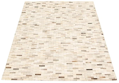 ECARPETGALLERY 5'0" x 8'3" Contemporary Cowhide Patchwork Handmade Area Rug for Living Room, Dining Room and Bedroom in Ivory
