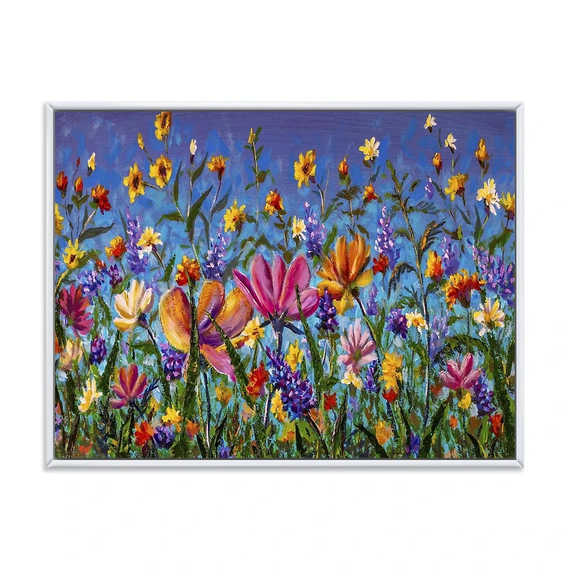 Designart Daisies and Wildflowers In Summer Garden Field I FLOAT FRAME WALL ART