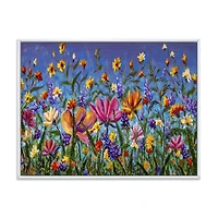 Designart Daisies and Wildflowers In Summer Garden Field I FLOAT FRAME WALL ART