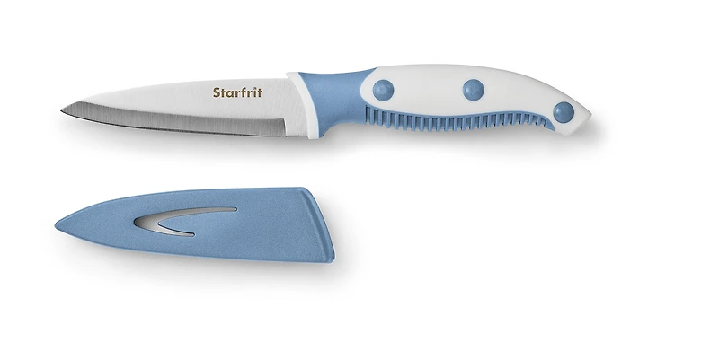 Starfrit Paring Knife, 3.5" Stainless Steel Blade, Rust & Stain Resistant, Protective Cover, Ergonomic Handle, Easy to Clean, Dishwasher Safe, Ideal for Fruits & Veggies, Peel, slice, and prep with ease using the Starfrit 3.5" paring knife. Its stainless steel blade resists rust and stains, and the ergonomic handle ensures a comfortable grip. Includes protective cover. Dishwasher safe for easy cleaning.