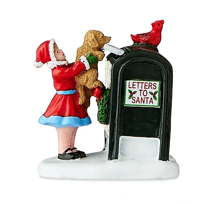 Christmas Village Dog Letter To Santa Decorative Figurine, 2.5 in, Multi-color Resin and Calcium Carbonate, by Holiday Time
