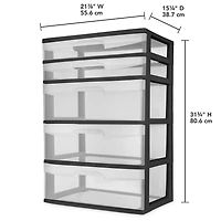 Sterilite 5 Drawer Black Wide Cart, 1 unit