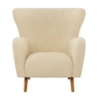 Fauteuil d'appoint à oreilles Gianna en tissu bouclé crème pelucheux