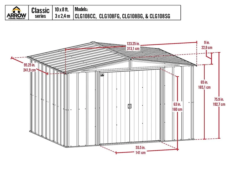 Arrow Classic Steel Storage Shed, 10x8, Blue Grey