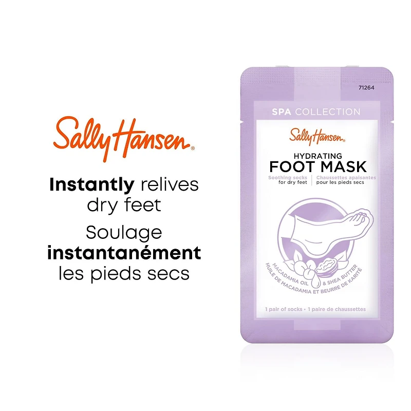 Sally Hansen Hydrating foot mask, Infused with a rich formula with Vitamin E, Macadamia, and Shea Butter, instantly relieves dry feet, At home foot spa