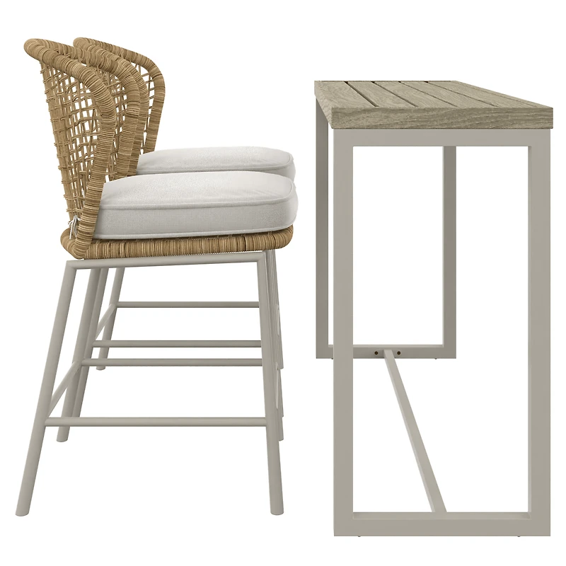 Ensemble à dîner extérieur de hauteur bar en acier 3 pièces avec coussins Lasso HOMETRENDS, beige