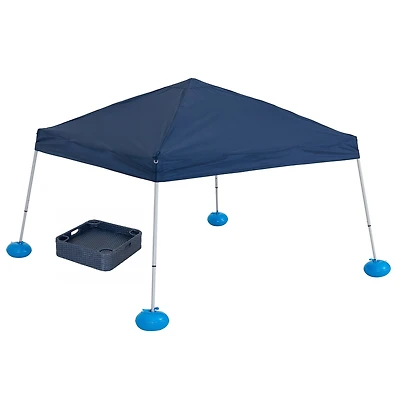 Sunjoy Auvent flottant pour piscine avec plateau flottant en osier supplémentaire de 24 x 24 pouces, bleu marine