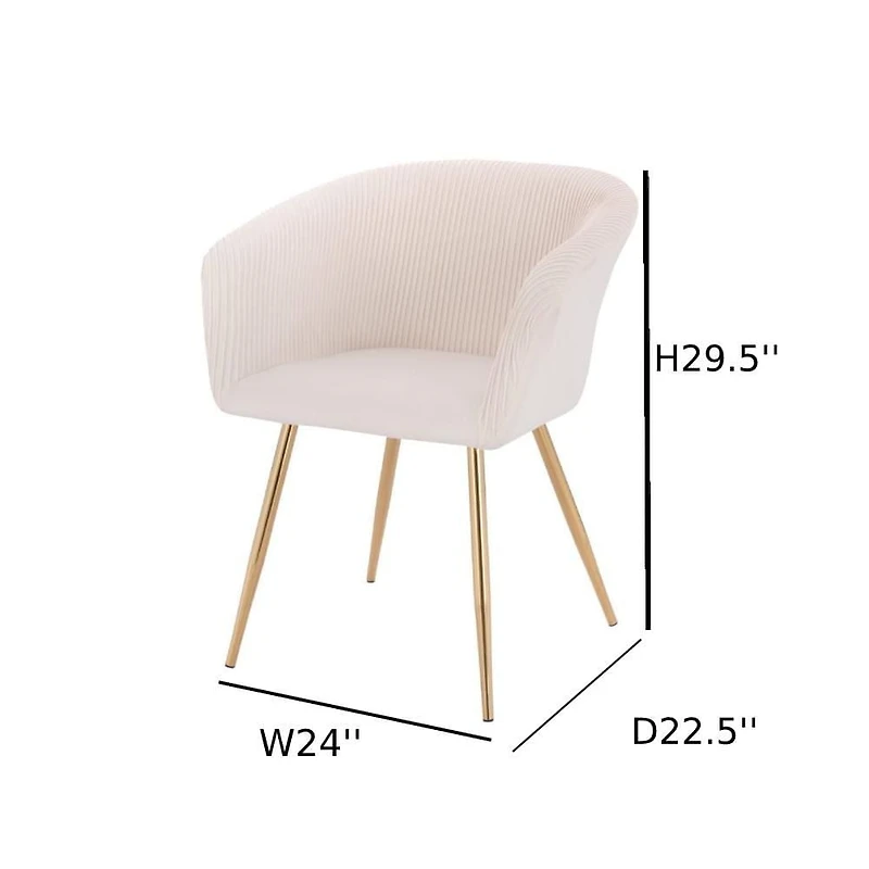 Set of 2 Modern Luxurious Dining Accent Chairs – Ivory Velvet Upholstery with Shiny Gold Legs, Elegant and Comfortable Chairs for Dining Room or Living Space