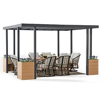 Sunjoy Pergola d'extérieur 10 x 12 pi avec cadre en acier noir et jardinières