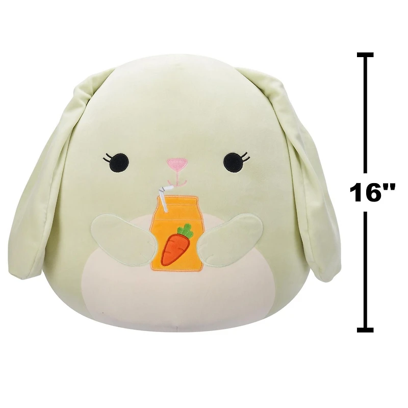 Peluche Squishmallows de Pâques 16" - Hara le lapin vert avec du jus de carotte