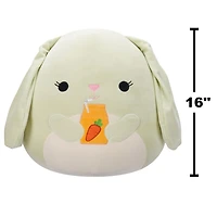 Peluche Squishmallows de Pâques 16" - Hara le lapin vert avec du jus de carotte