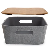 Truu Design Modern and Sleek Decorative Paper Grey Storage Basket with Bamboo Lid