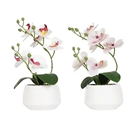 Parrigan Faux Pink Orchid in White Pot, 10.25in H x 6.5in W x 6in D