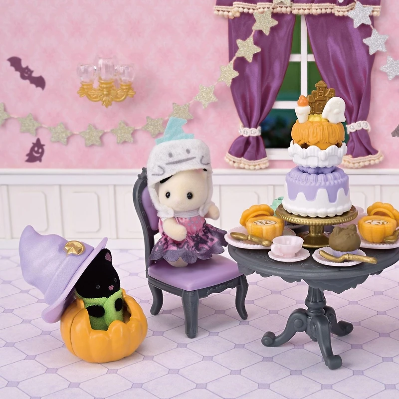 Calico Critters Ensemble de fête surprise d'Halloween, ensemble de jeu pour maison de poupée avec figurines et accessoires
