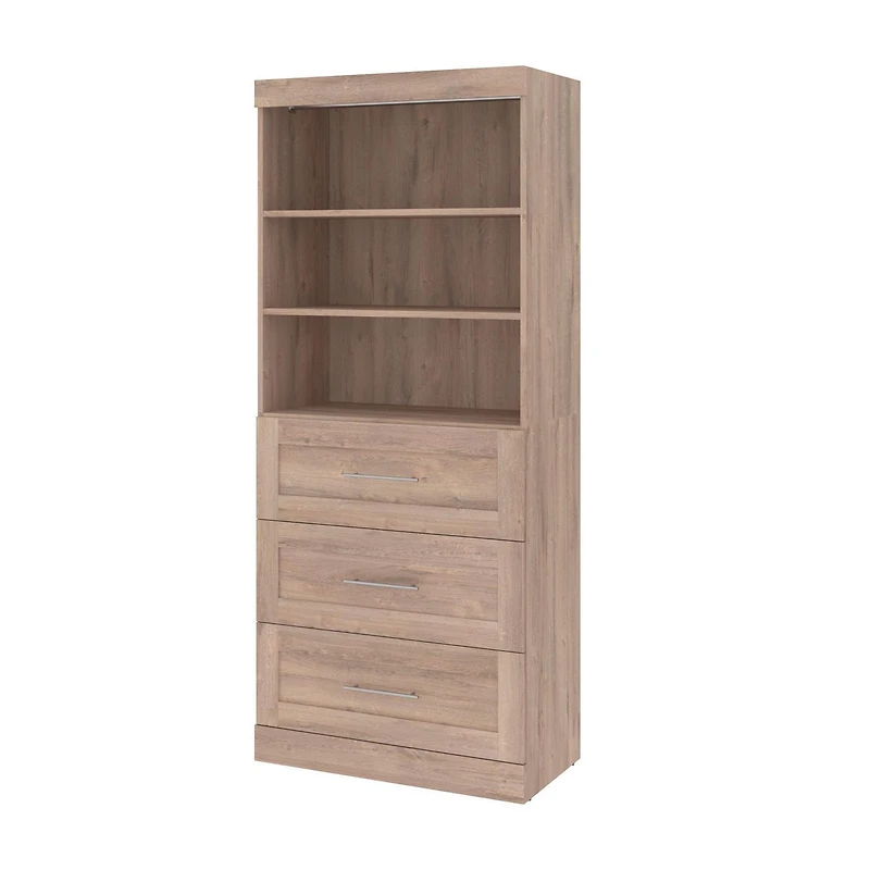 Bestar Pur 36W Storage Unit w/ 3 Drawers in rustic brown