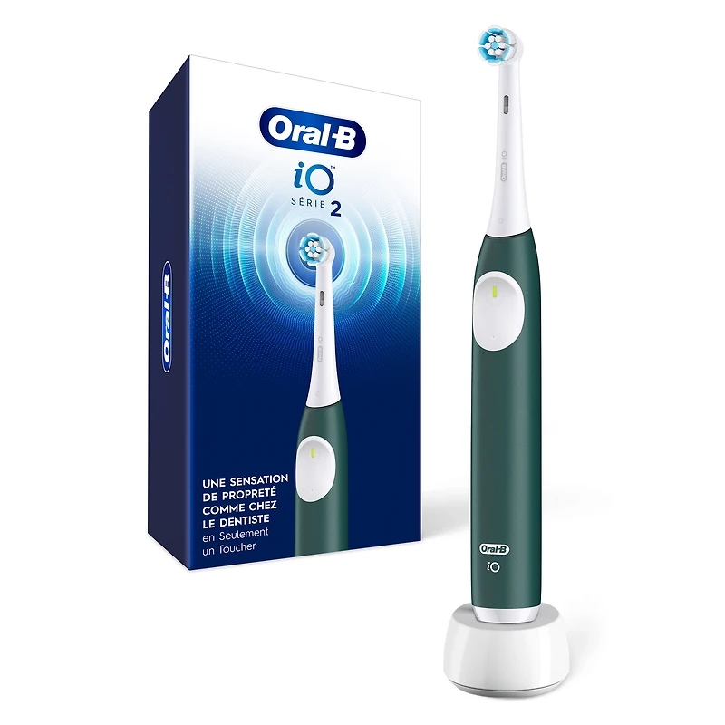 Brosse à dents électrique rechargeable Oral-B iO Série 2, vert forêt avec 1 brossette soins doux – Capteur automatique de pression pour protéger les gencives – 3 modes –