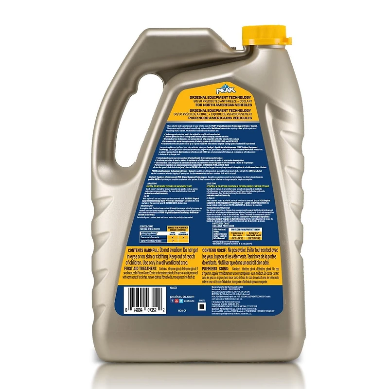 PEAK® OET Extended Life Gold 50/50 Pre-Diluted Coolant /Antifreeze for North American Vehicles, 3.78 Liters, PEAK OET AFC 50/50 N.A. Gold