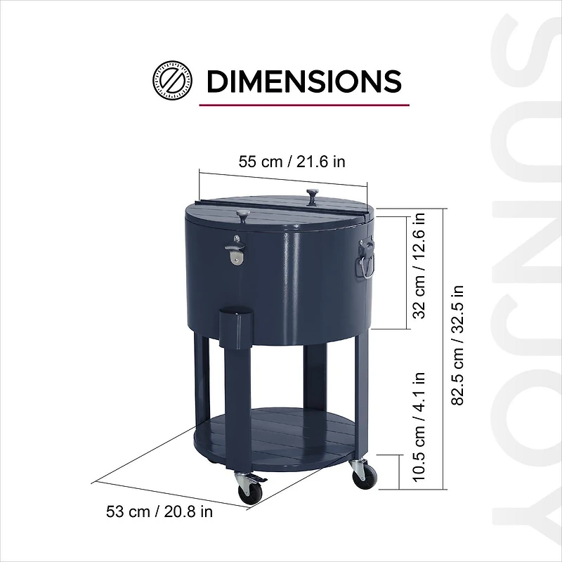 Sunjoy Outdoor Cooler Cart,60 Quart Rooling Ice Chest Cooler Cart, Portable Patio Party Bar Drink Cooler Cart, Beverage Bar with Bottle Opener and Shelf, Blue