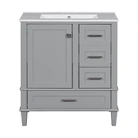 Homy Casa 30 in Modern Charcoal Grey Kitchen Sideboard with Ceramic Sink