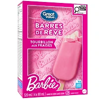 Great Value Barbie Strawberry Swirl Light Ice Cream Bars, 4 x 80 mL