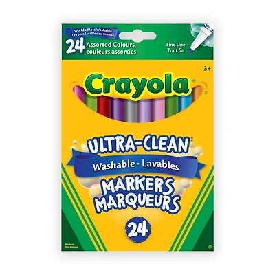 Crayola Ultra-Clean Washable Fine Line Markers, Assorted Colours, 24 Count