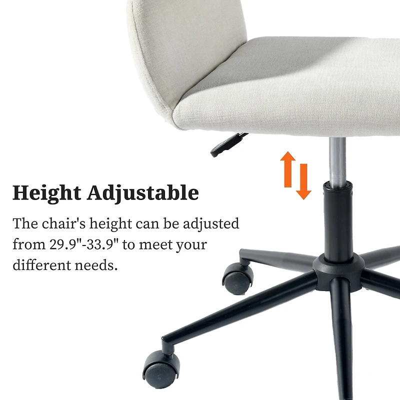 Homy Casa Modern Upholstered Makeup Desk Chair with Adjustable Height Armrests for Vanity Bedroom, Beige Fabric