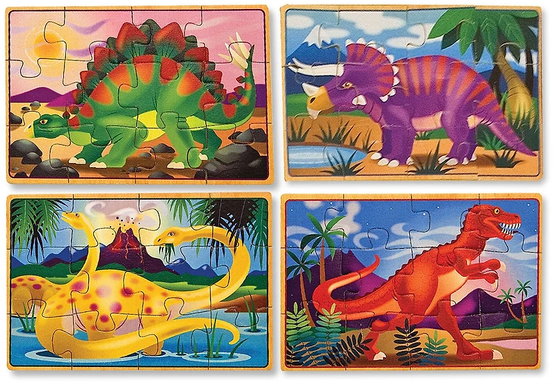 Melissa & Doug Dinosaurs 4-in-1 Wooden Jigsaw Puzzles in a Storage Box (48 pcs) - FSC Certified