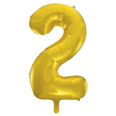 Unique Industries 34" Gold Number 2 Shaped Foil Balloon, 1 count