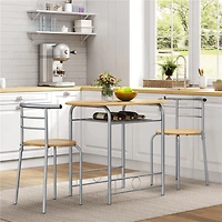 Fullfurnique Ensemble de salle à Manger Rond Moderne 3 Pièces avec Table et 2 Chaises Pieds en Acier, Naturel