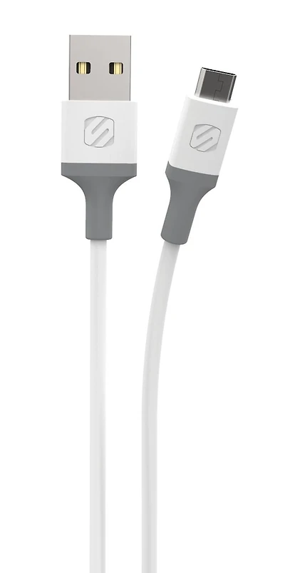 Câble de recharge et synchronisation MA10WG-SP Scosche Strikeline USB à Micro-USB pour Tous les appareils Micro-USB, 3 m (10 pi), blanc/gris