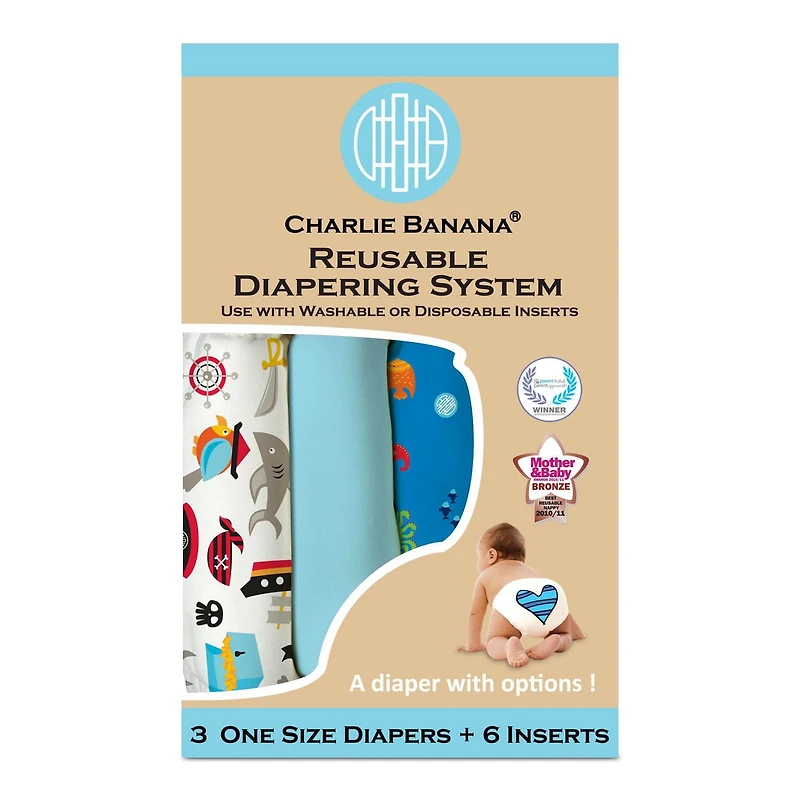 Charlie Banana 6 Inserts Oceana Hybrid All-in-One Reusable Diapers