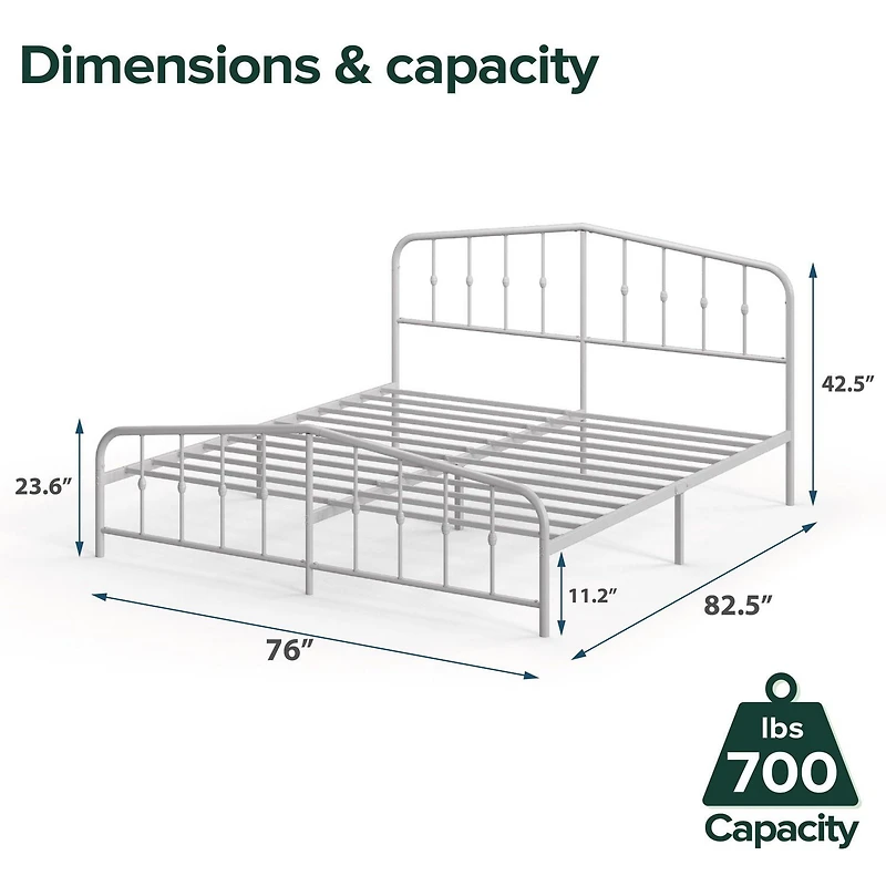 Zinus Heidi Metal Platform Bed Frame with Headboard, White