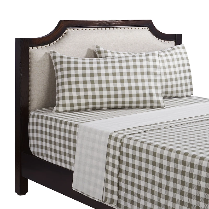 HOMETRENDS 3-Piece Tan Bufflalo Check Flannel Sheet Set, Twin, 100% Cotton