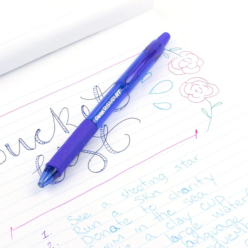 Pentel R.S.V.P. RT Colours Retractable Ballpoint Pen Medium 1.0mm 4-Pack, Blue Ink, Non smudging oil-based ink
