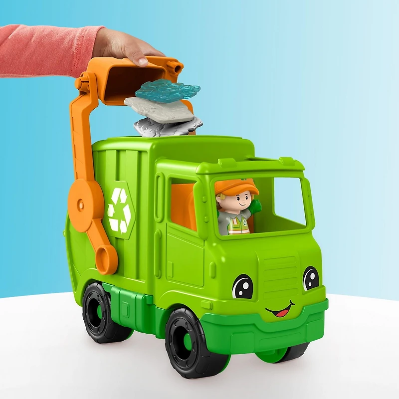 Fisher-Price Little People Recycling Truck Musical Toddler Garbage Toy Set, 5 Pieces, Ages 1+