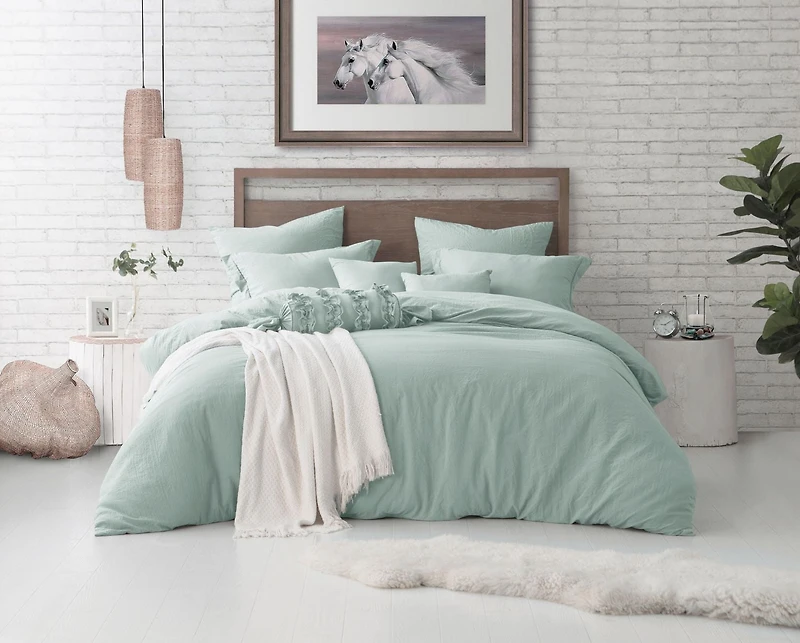 Ensemble de housse de couette en tissu froissé naturel ultra doux - Fermeture éclair