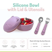 melii Silicone Animal Bowl with Lid and Utensils for Toddlers and Kids - Cat