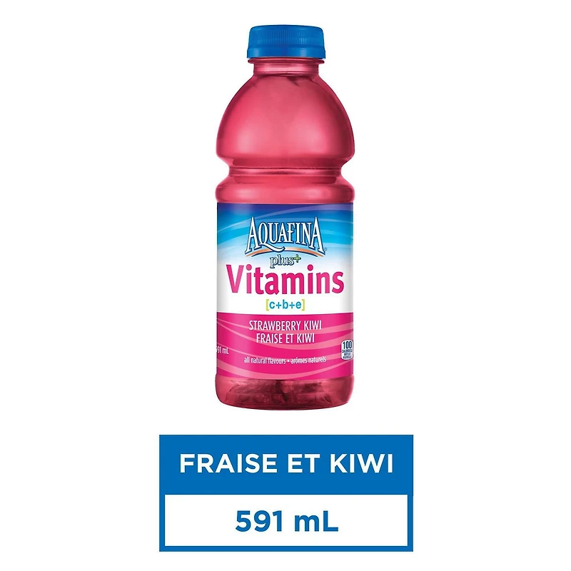 Aquafina Plus+ Vitamines Fraise Kiwi 591 mL, Bouteille