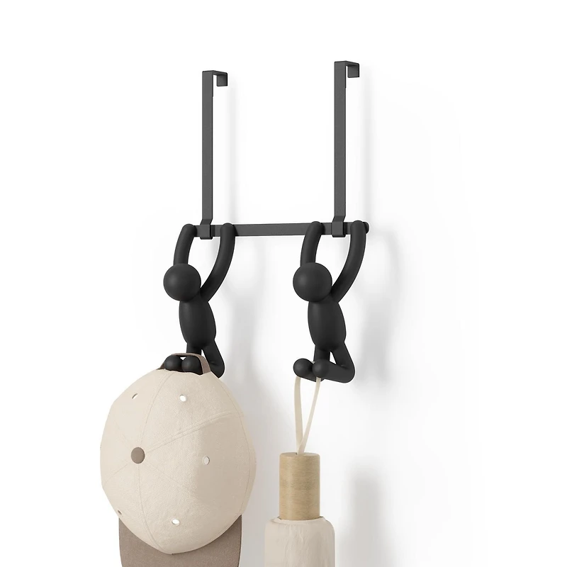 BUDDY HOOK - Patère murale ou dessus de porte avec 2 crochets, métal et plastique noir