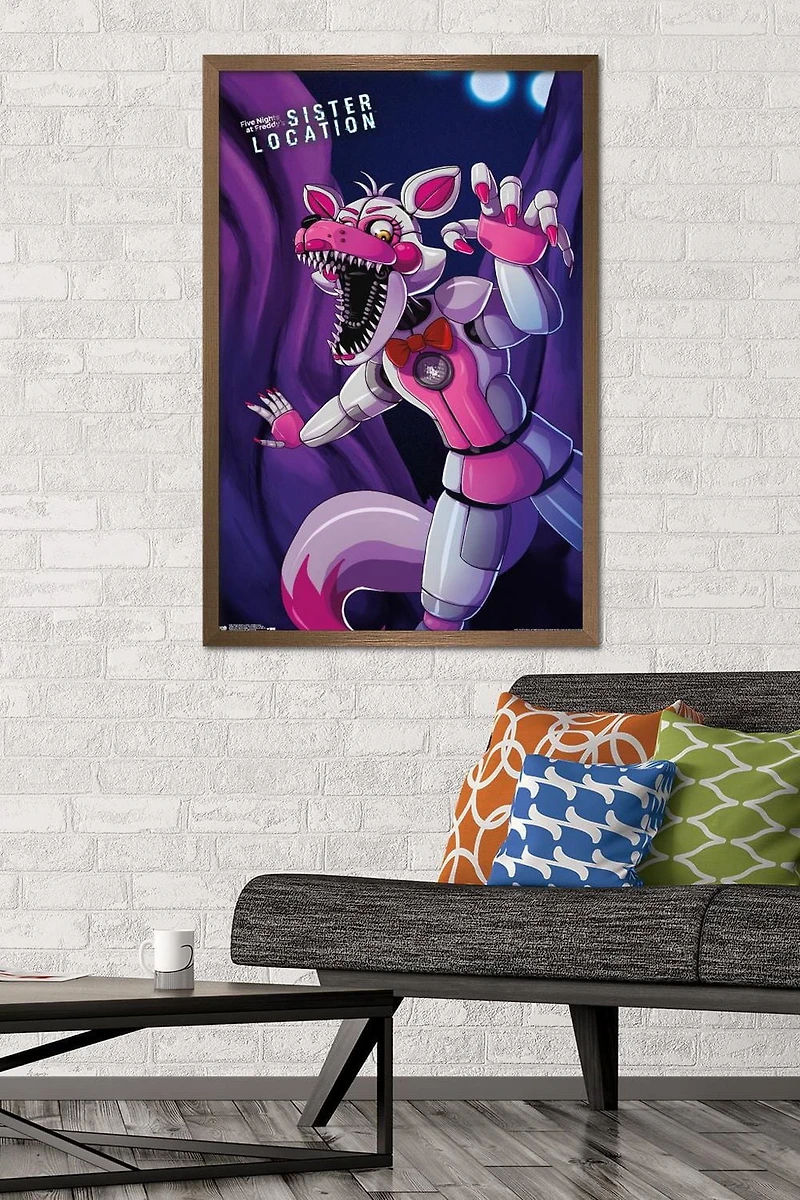 Five Nights at Freddy's: Sister Location - Funtime Foxy Wall Poster, 14.725" x 22.375" Framed